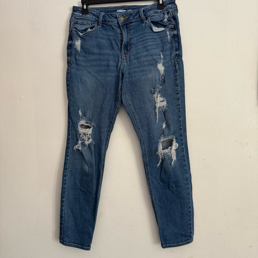 Old Navy Rockstar Distressed Blue Skinny Jeans Women’s Size 8 Distressed Ripped